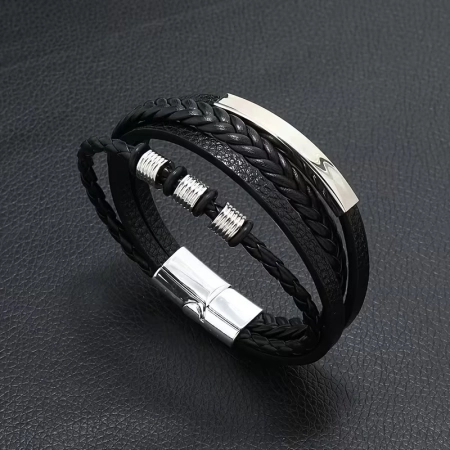 Męska bransoletka z grawerem - Trieste, black/silver